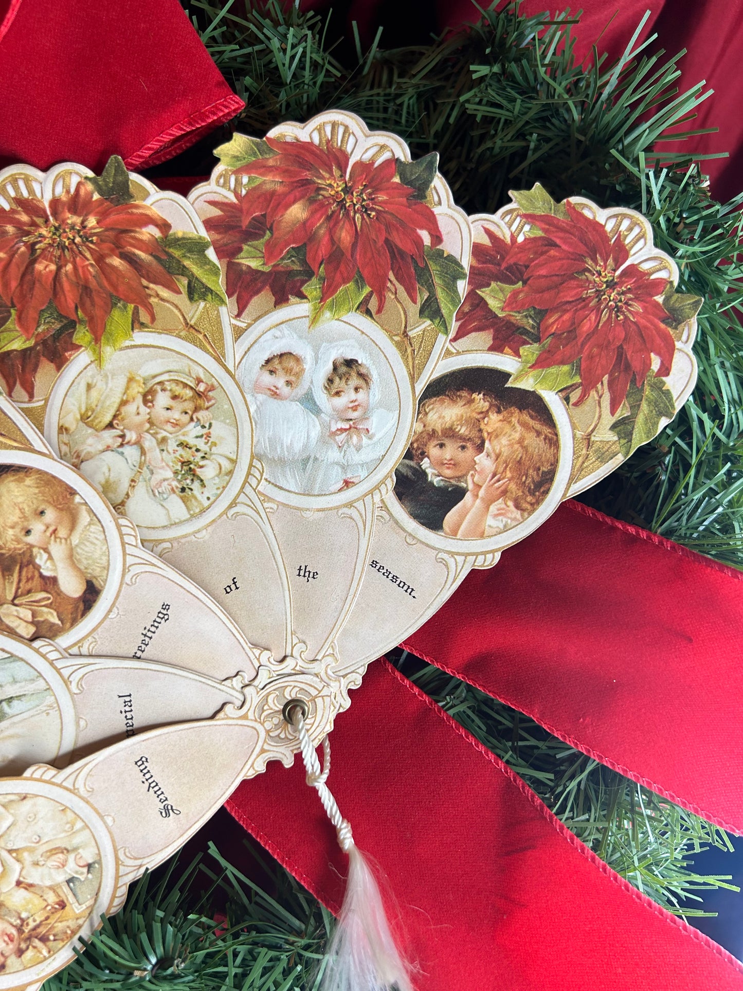 Vintage Victorian Reproduction Fan Greeting Christmas Holiday Card