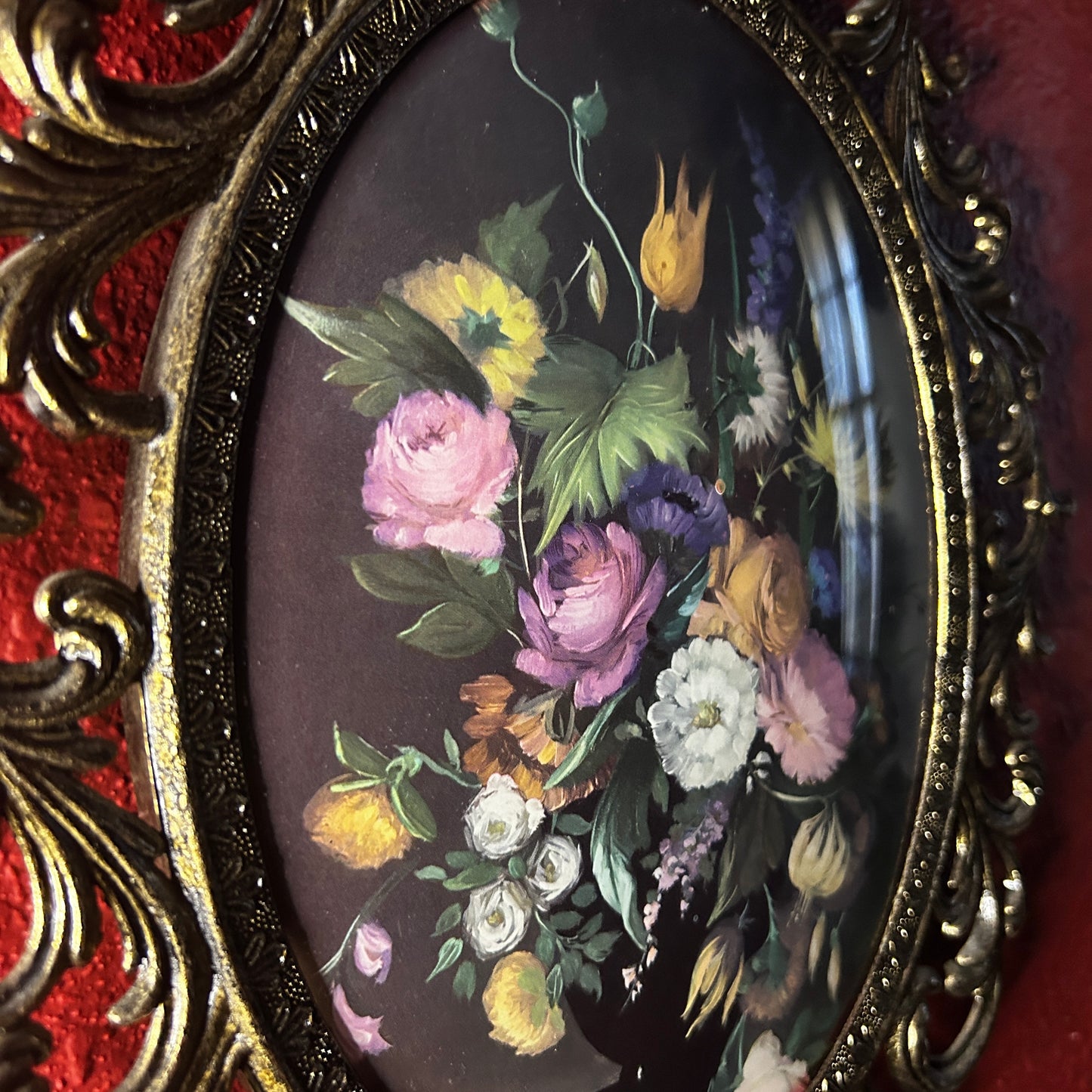 Vintage Set of Ornate Metal Convex Glass Frames