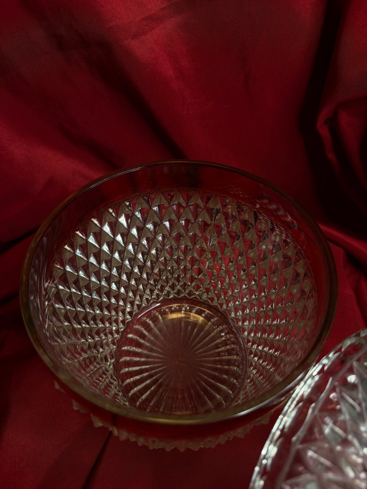 Indiana Glass Diamond Point Cranberry Flash Jar with Lid