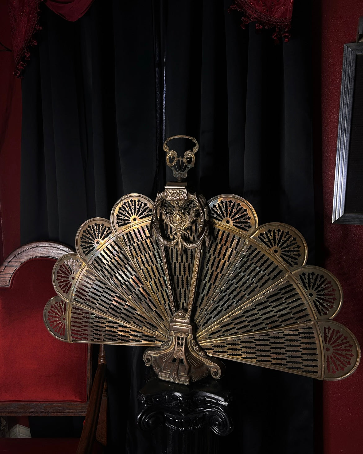 Peacock Brass Fireplace Fan Cameo Design