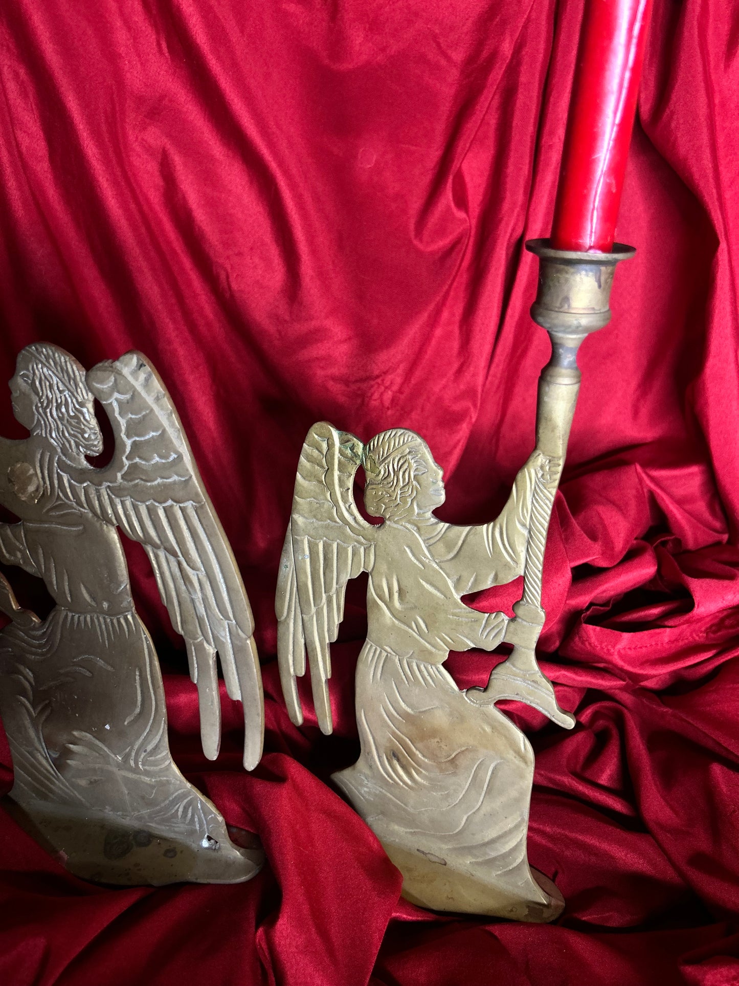 Pair of Brass Angel Candleholders