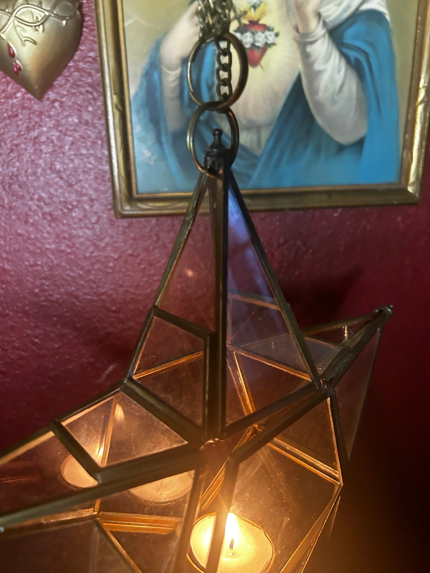 Hanging Star Glass Lantern Tealight Holder