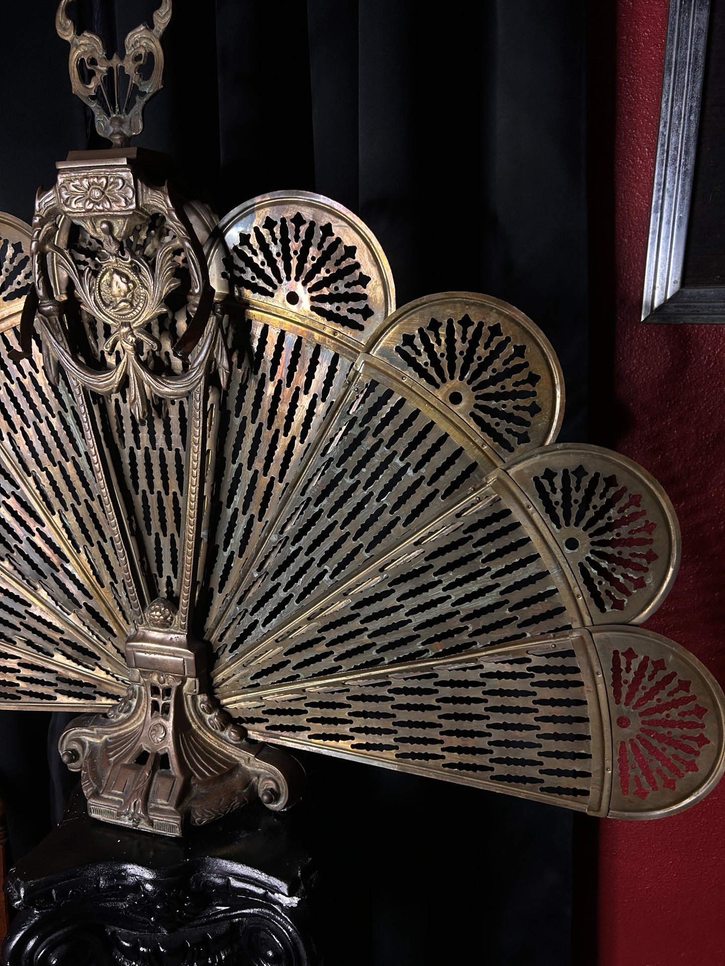 Peacock Brass Fireplace Fan Cameo Design