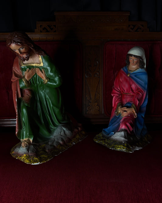 Extra Large Mary and Joseph Chalkware Statues Nativity Scene