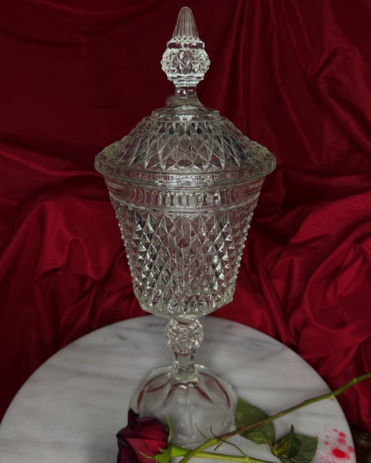 Vintage Indiana Glass Diamond Point Pedestal/Apothecary Jar