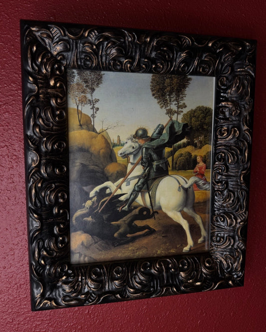 Framed Illustration of Saint George and the Dragon by Raphael
