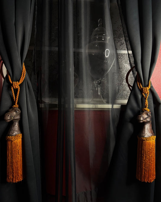 Pair of Leather Horse Head Tassel TieBacks