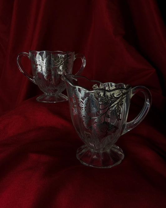 Vintage Silver City Flanders Poppy Silver Overlay Sugar Bowl & Creamer Set