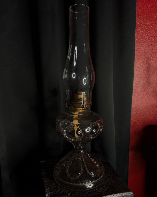 Purple Tint Glass Ornate Oil Lamp