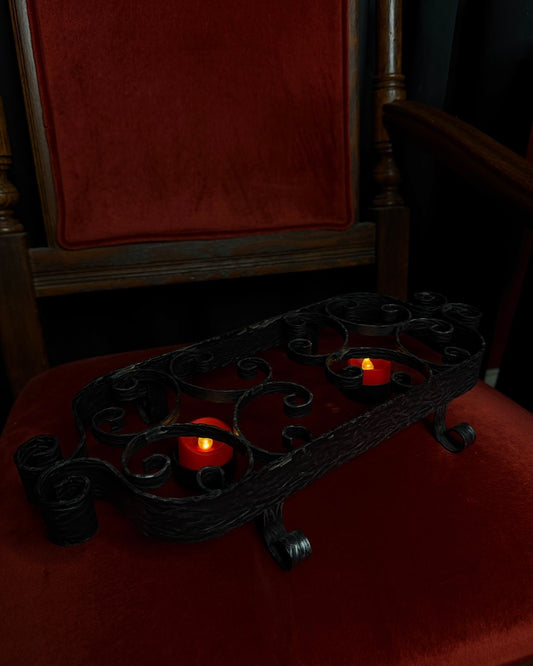 Wrought Iron Black Metal Double Candle Warmer