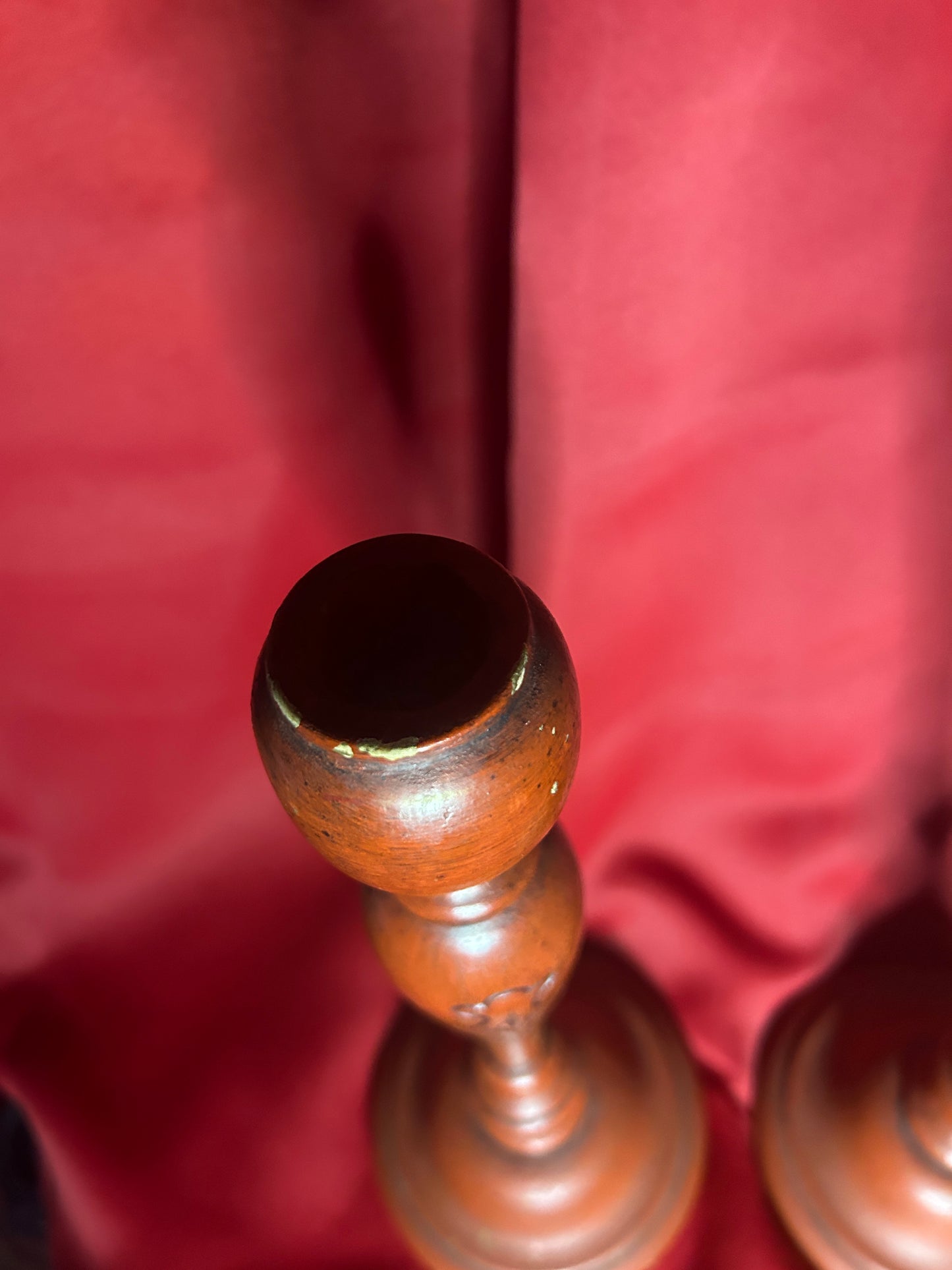 Wooden Red Pair of Candleholders