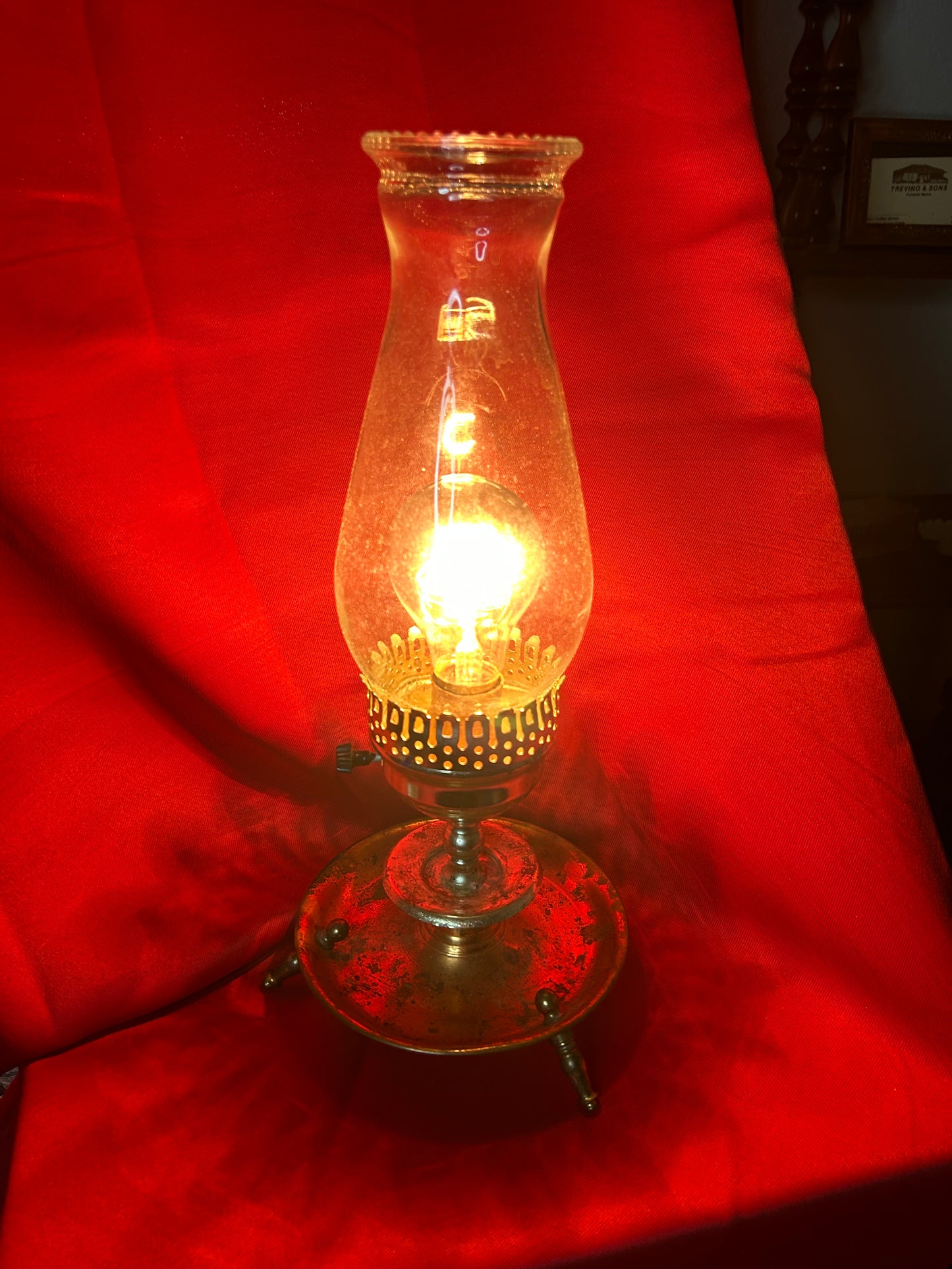 Copper Toned Lamp with Hurricane Glass