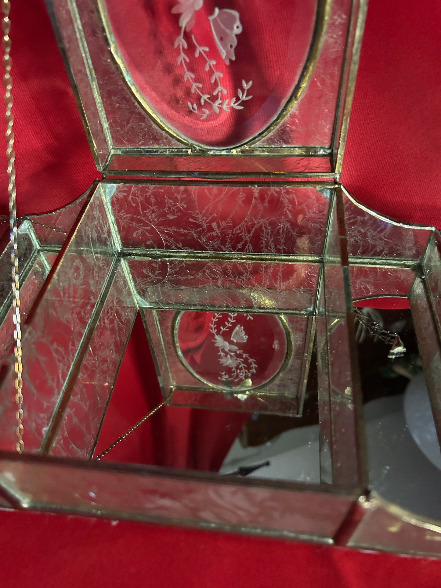 Footed Butterfly Glass Jewelry Box