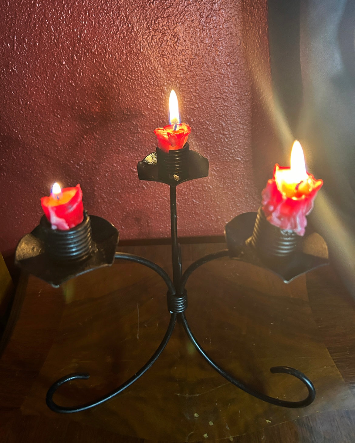 3 Armed Wrought Iron Candelabra