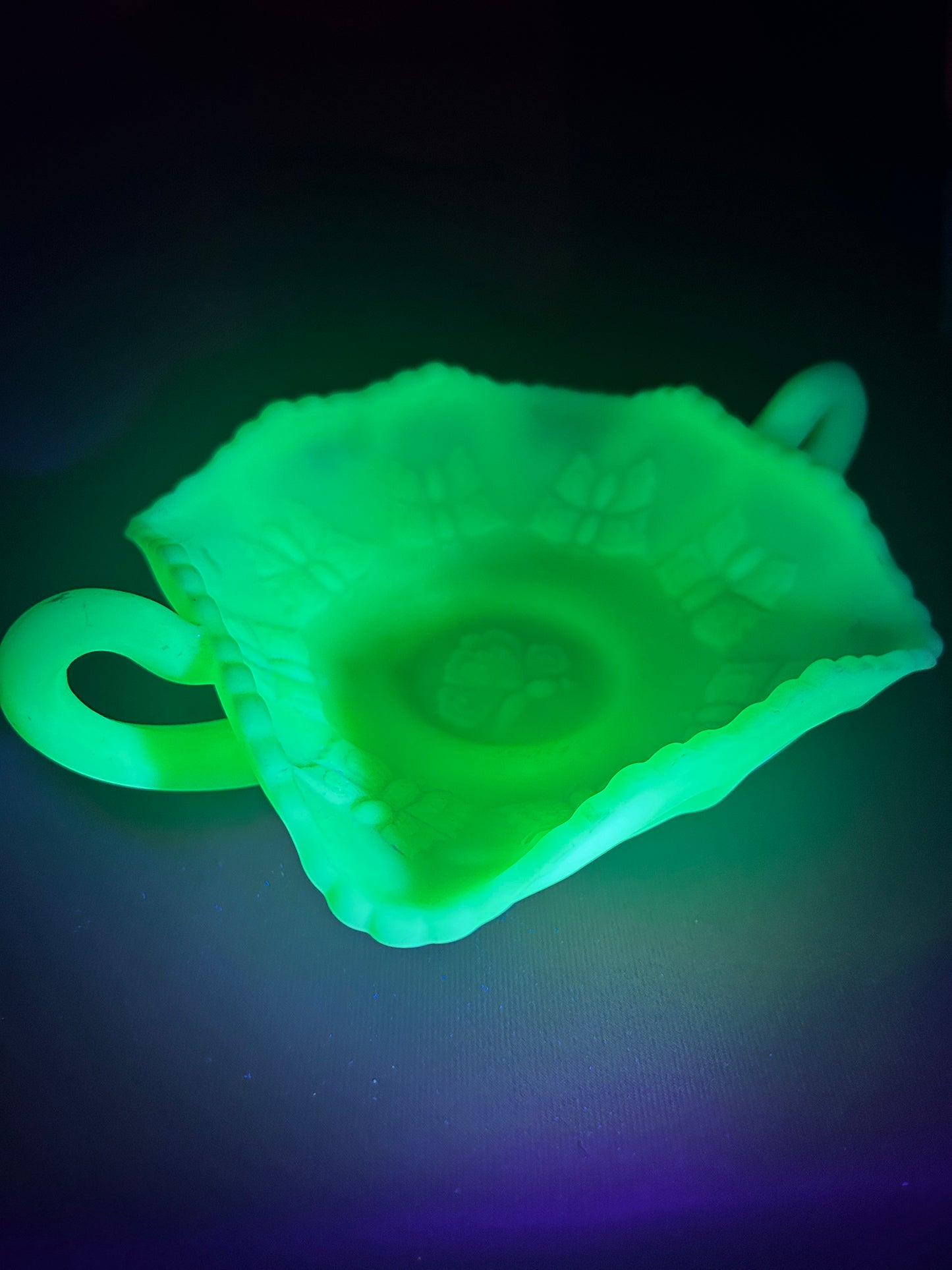 Vintage Fenton Satin Uranium Glass Butterfly Dish