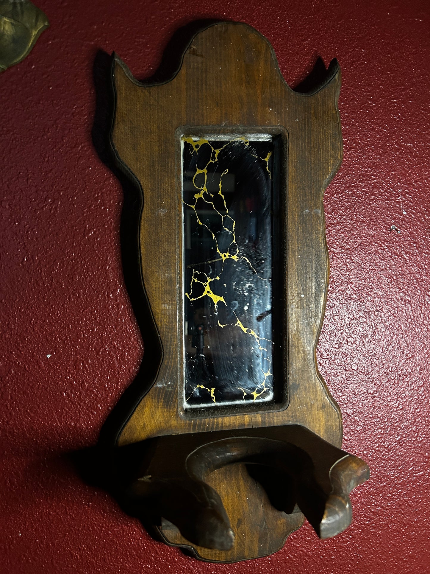 Green Oil Lamp with Mirrored Wooden Oil Lamp Holder