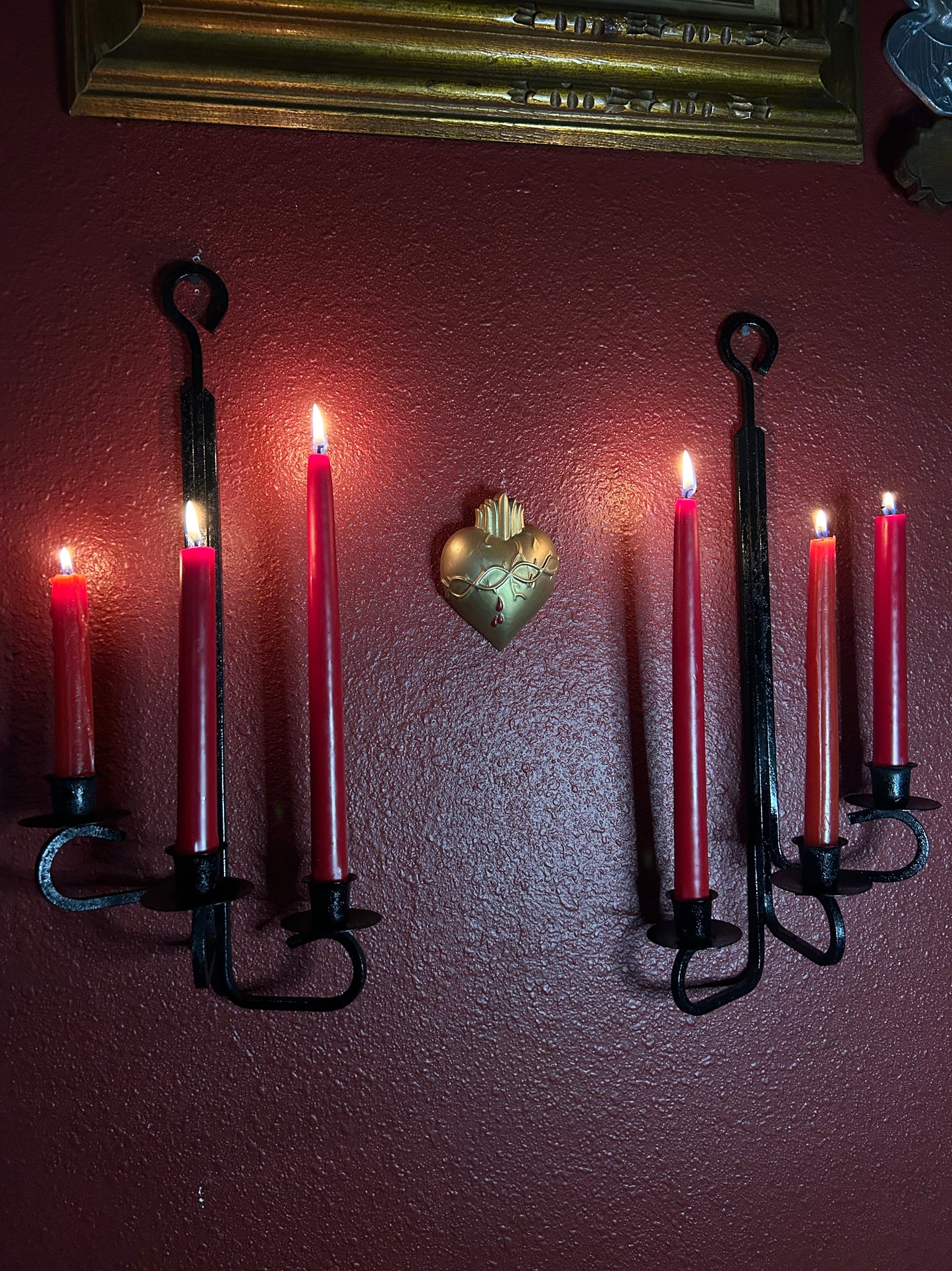Cast Iron Pair of Gothic Candleholders
