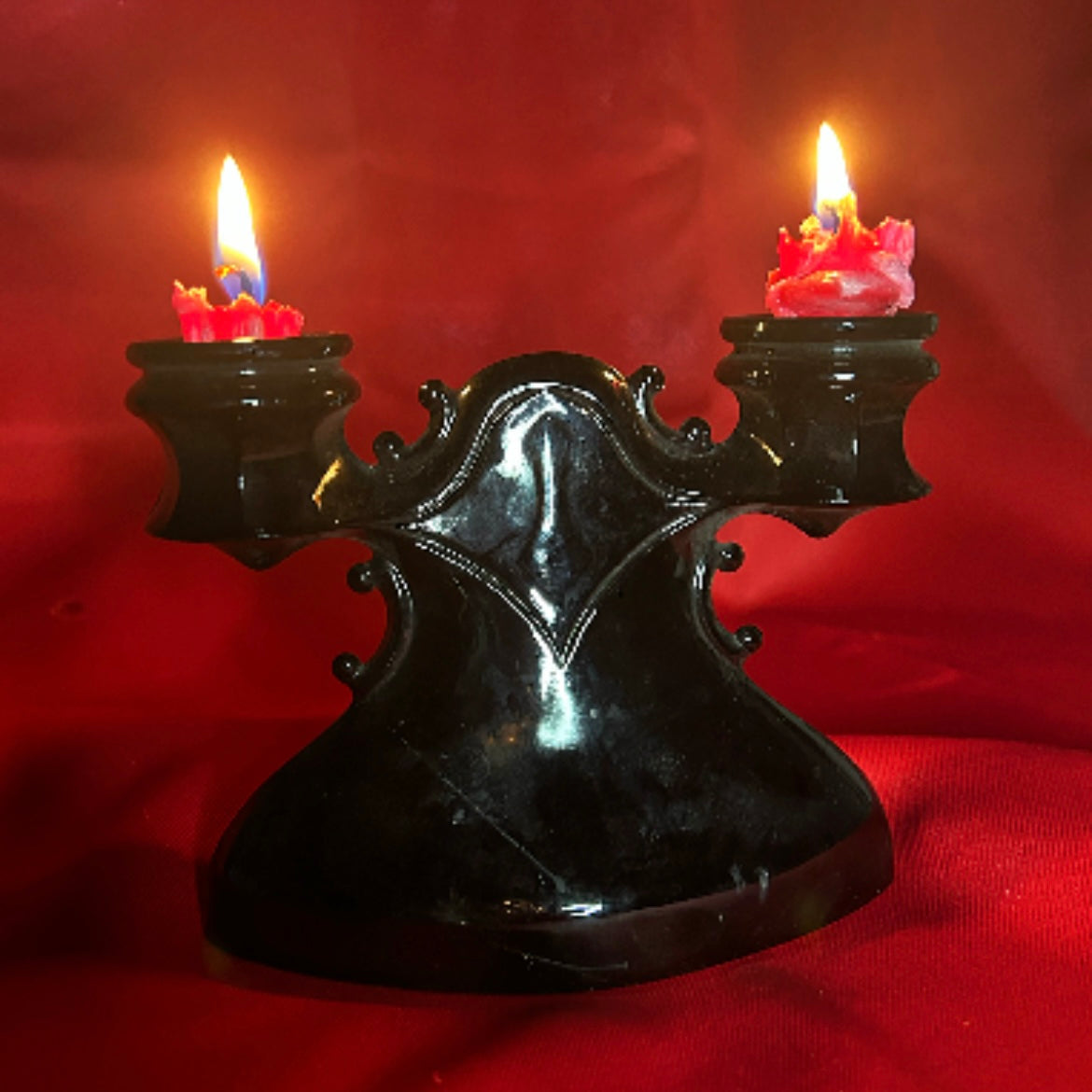 Black Amethyst Glass Double Candleholder