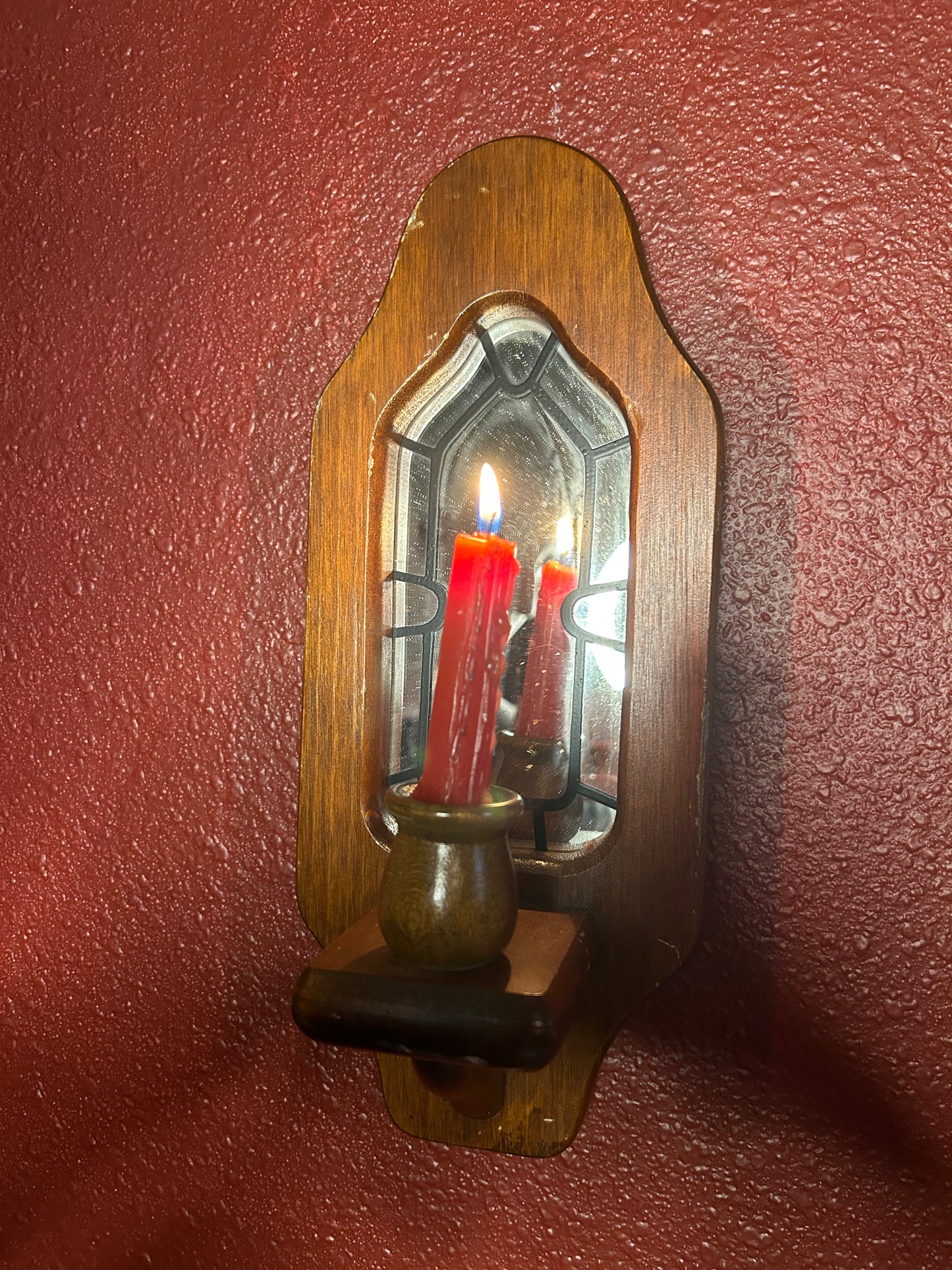 Single Wooden Cathedral Mirrored Candleholder