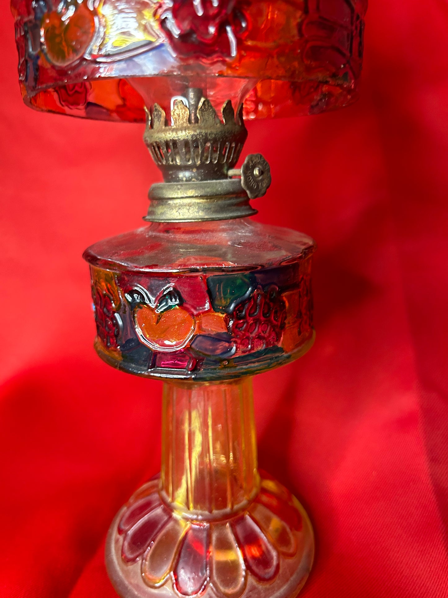 Vintage Faux Stained Glass Small Oil Lamp