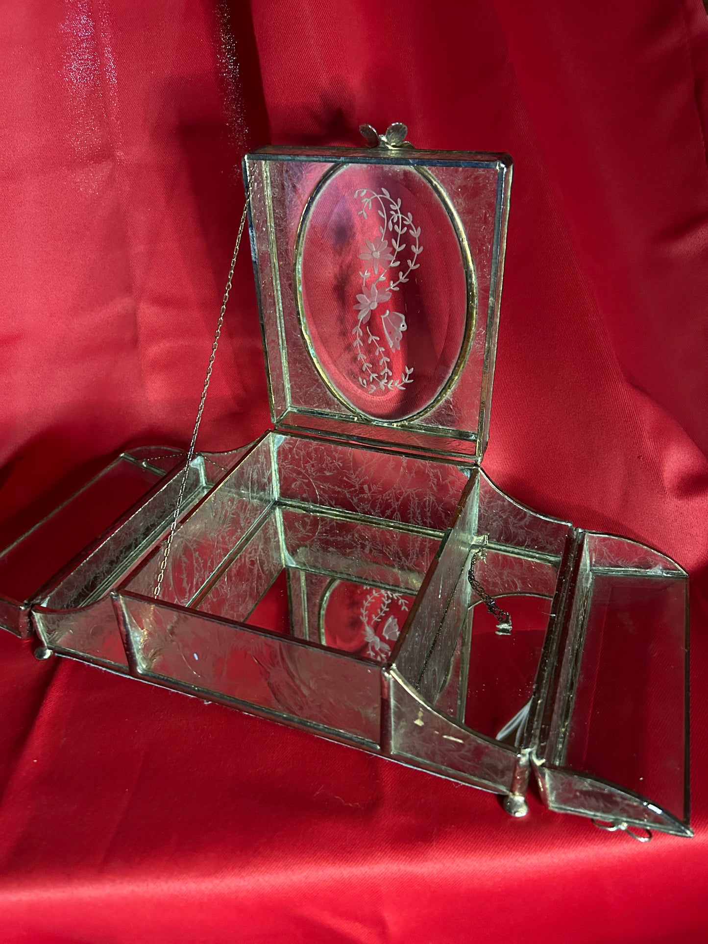 Footed Butterfly Glass Jewelry Box