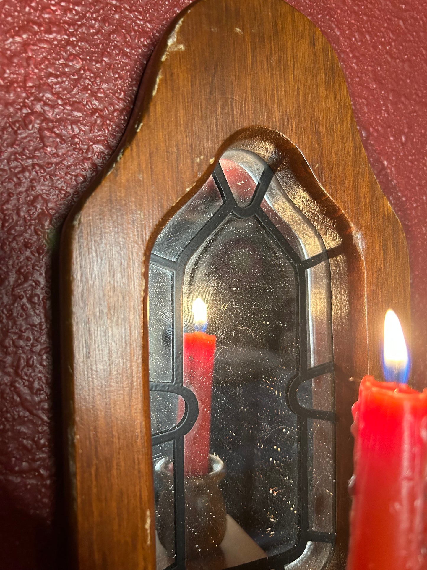 Single Wooden Cathedral Mirrored Candleholder