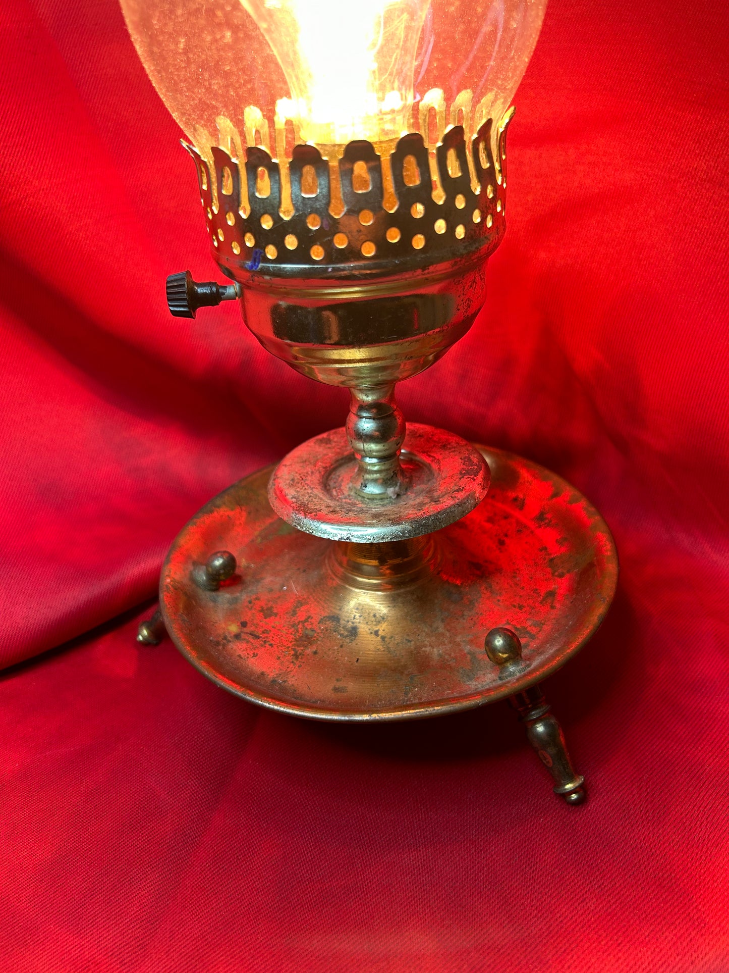 Copper Toned Lamp with Hurricane Glass