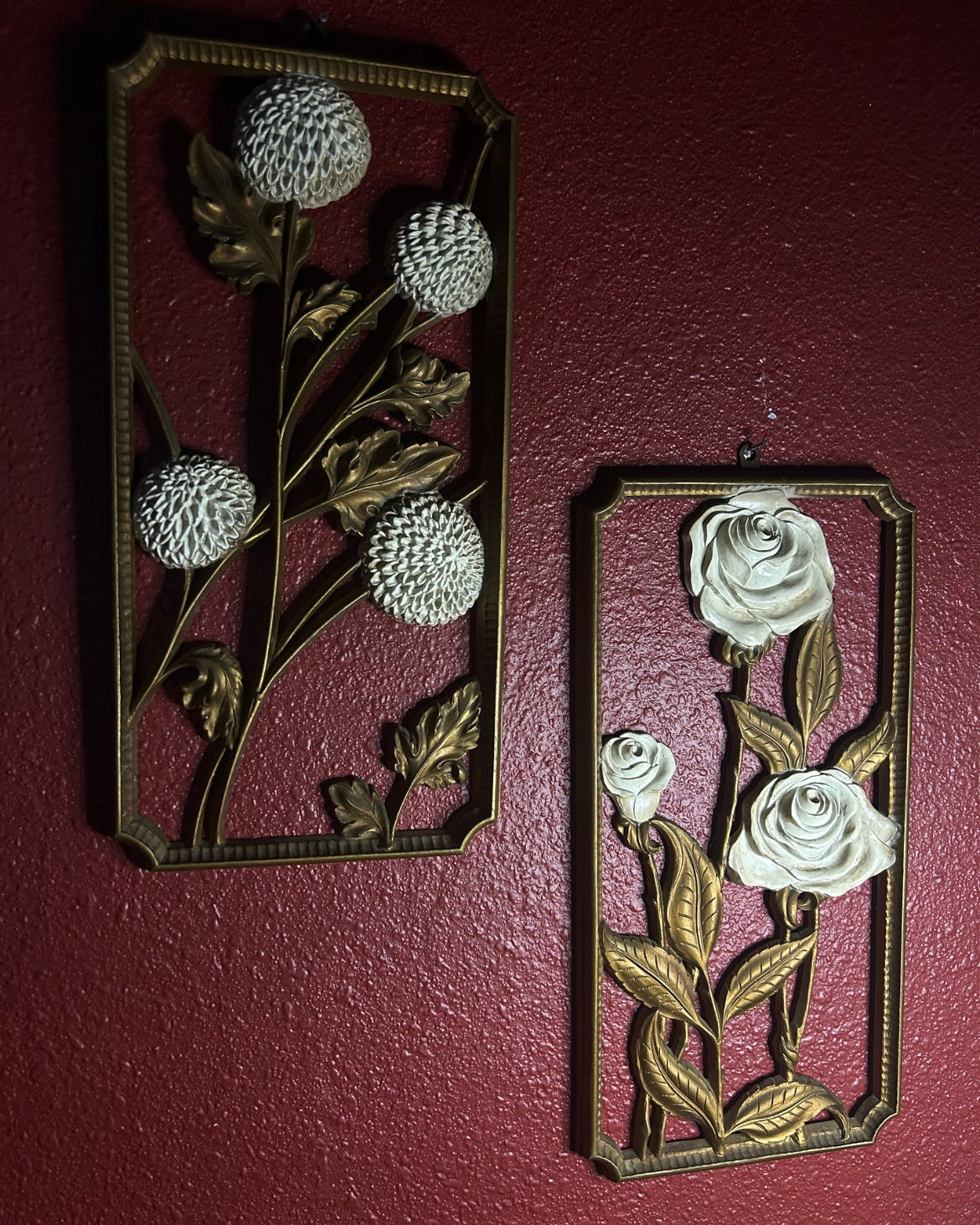 Pair of Dandelion & Roses Wall Plaques