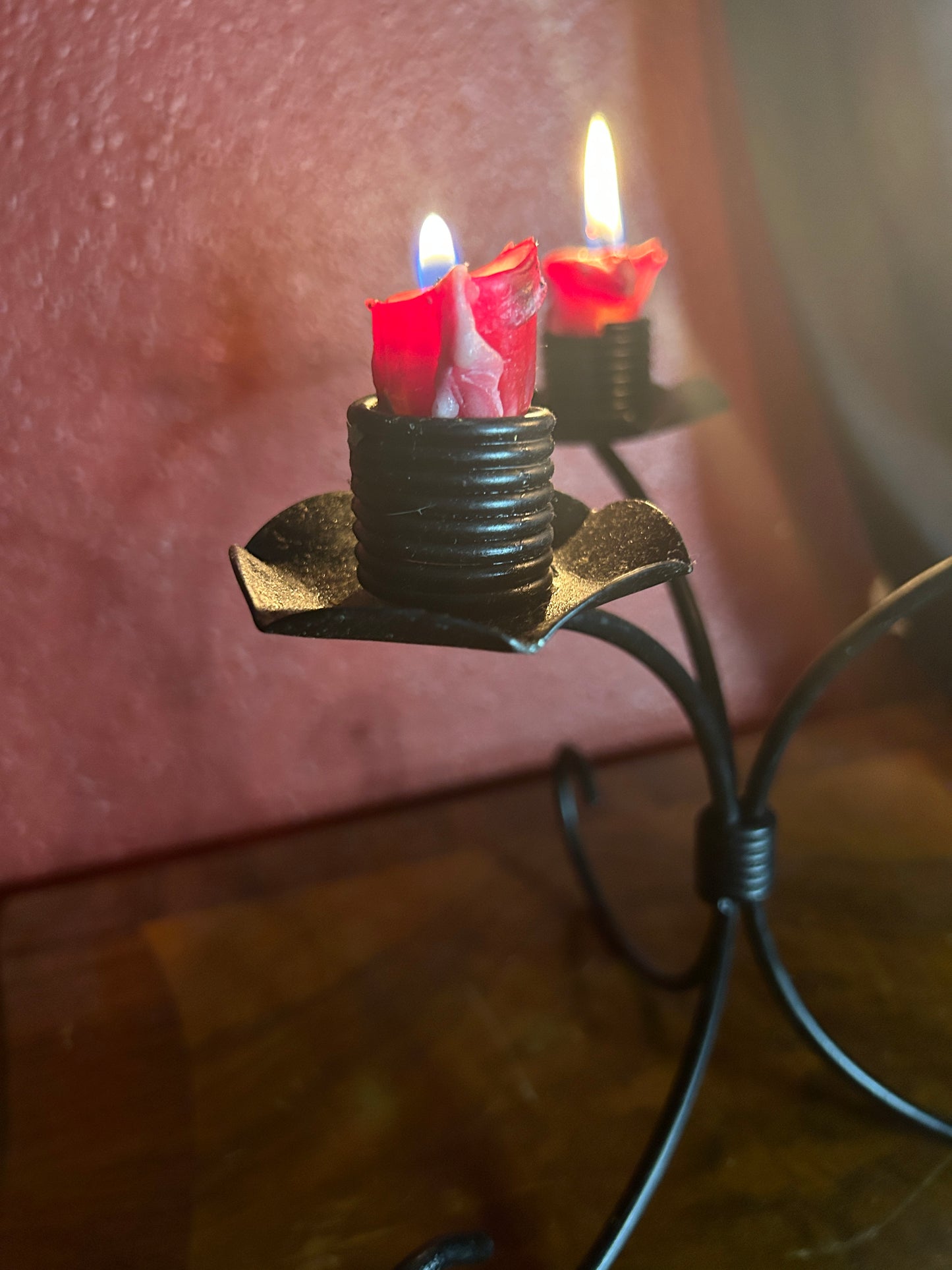 3 Armed Wrought Iron Candelabra