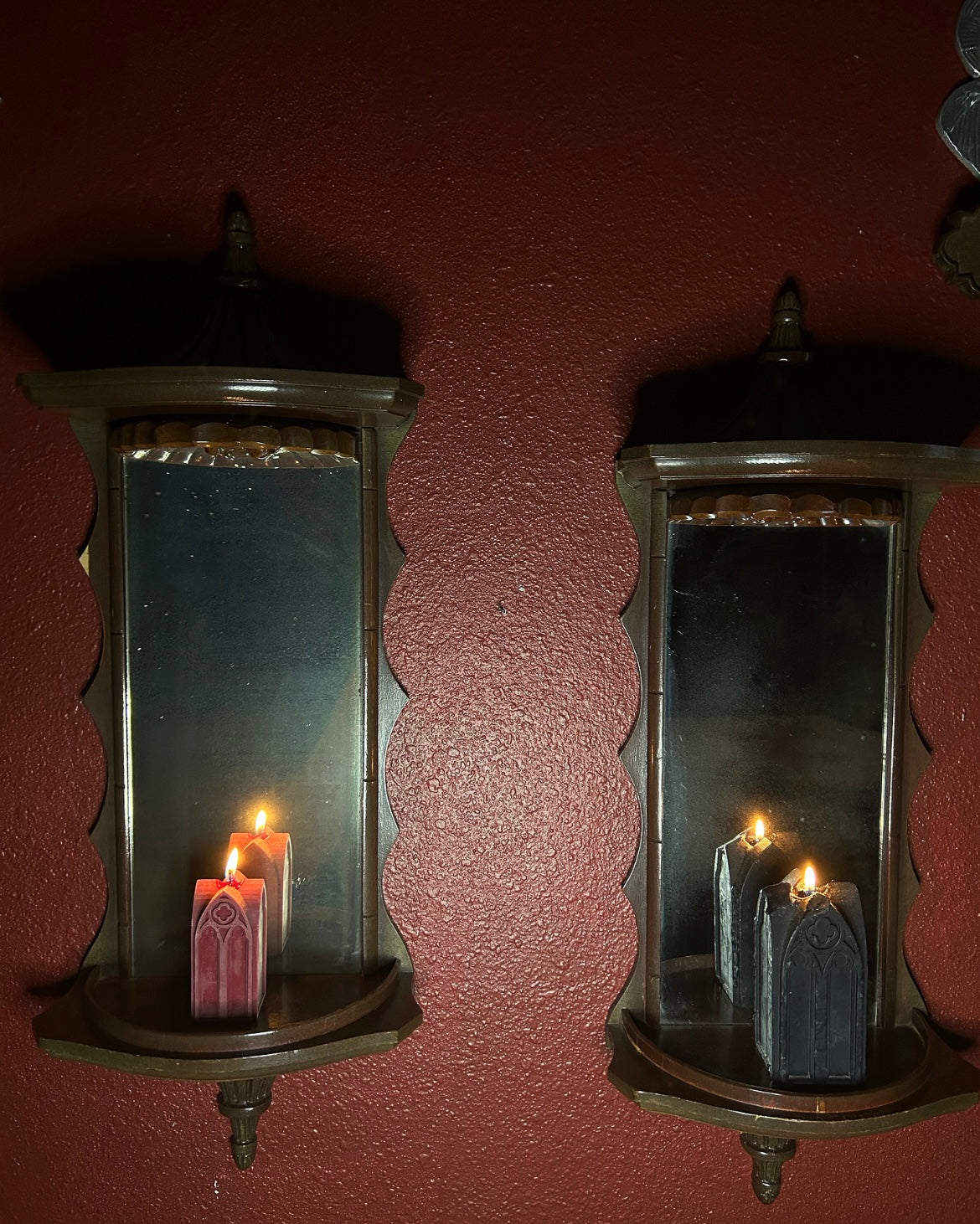 Vintage Pair of Mirrored Wooden Shelves