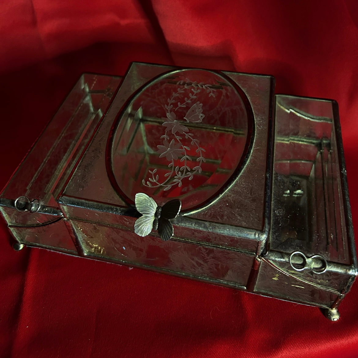 Footed Butterfly Glass Jewelry Box
