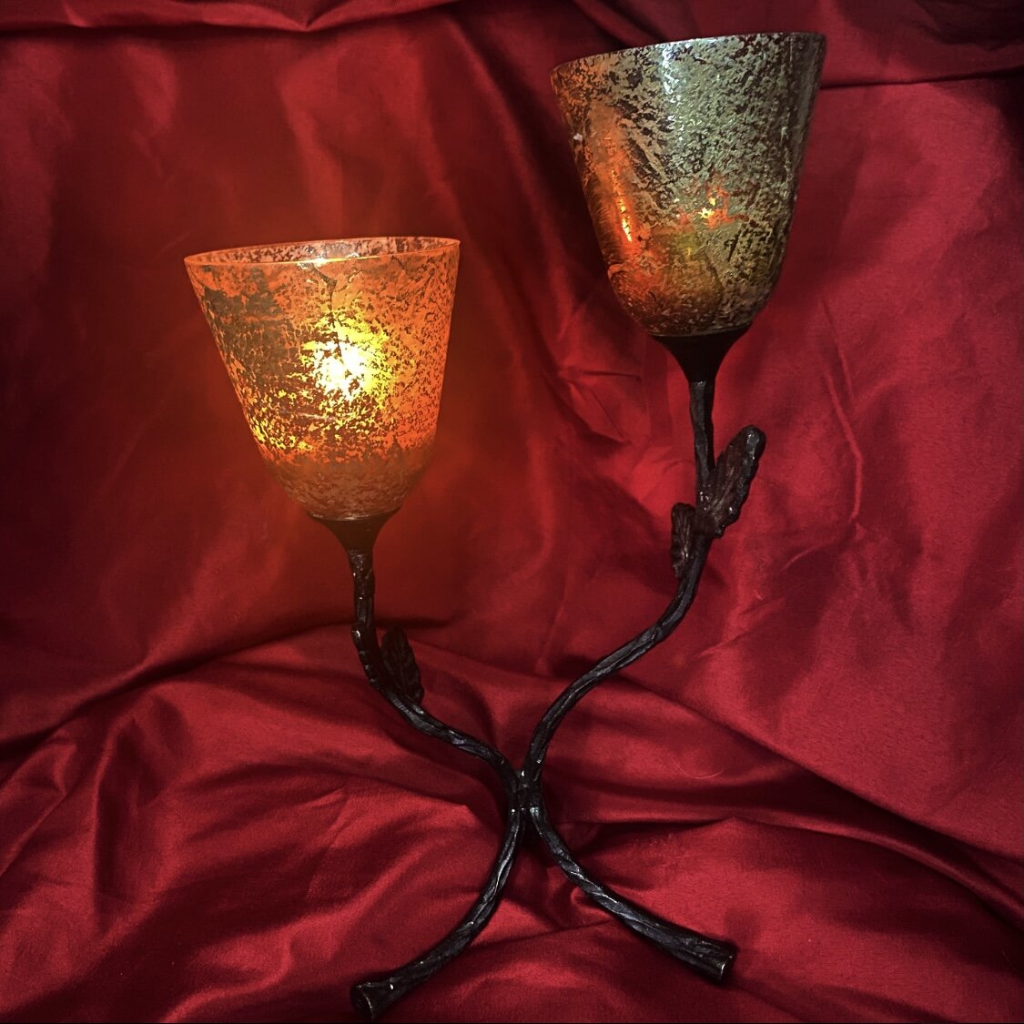Metal Branched Amber Double Votive Candle Holder