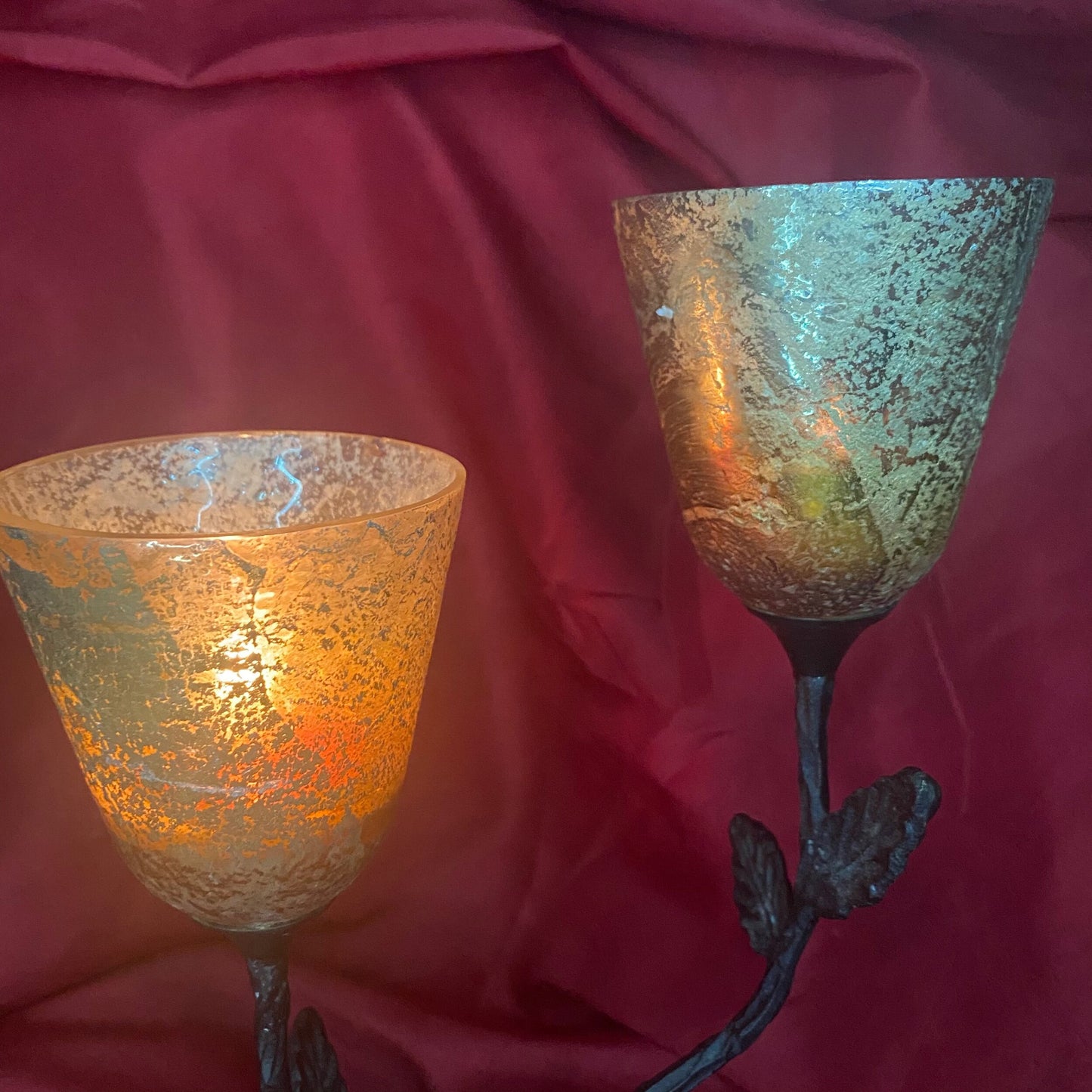 Metal Branched Amber Double Votive Candle Holder