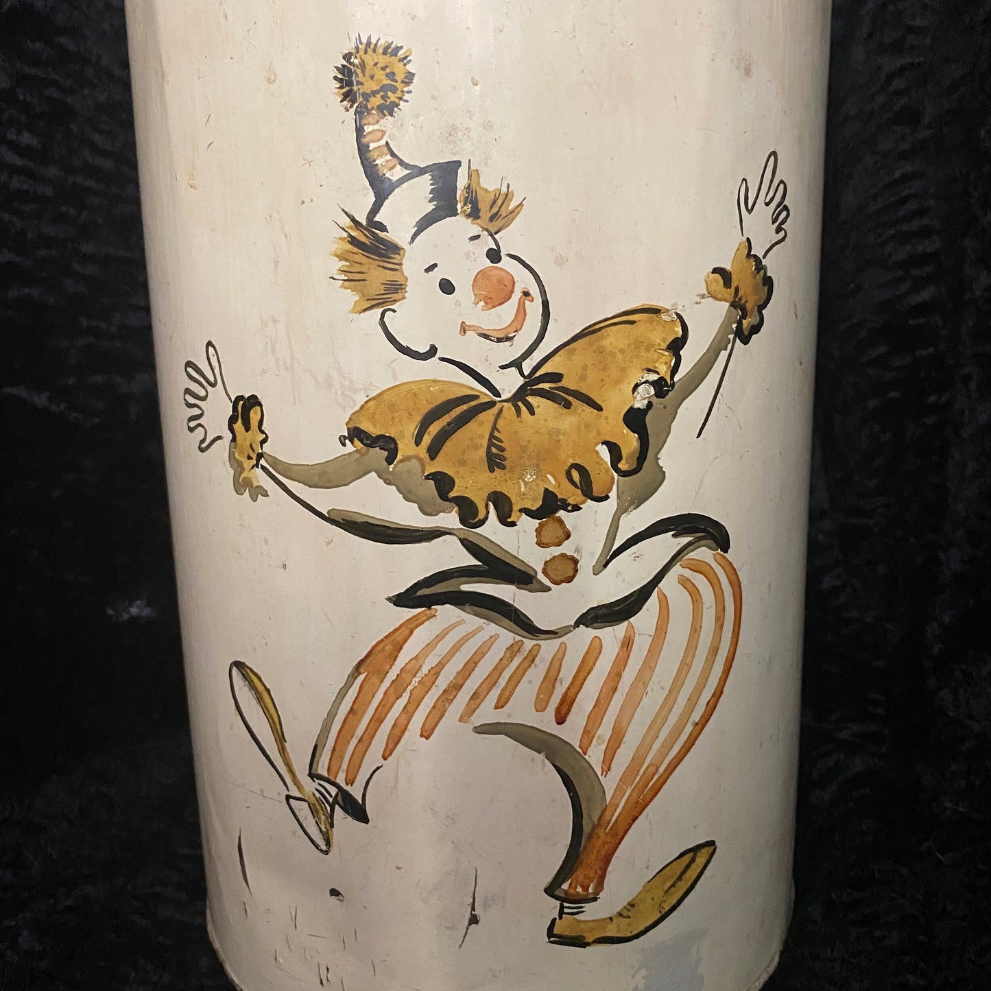 Vintage Clown Metal Tin Canister/Trash Can