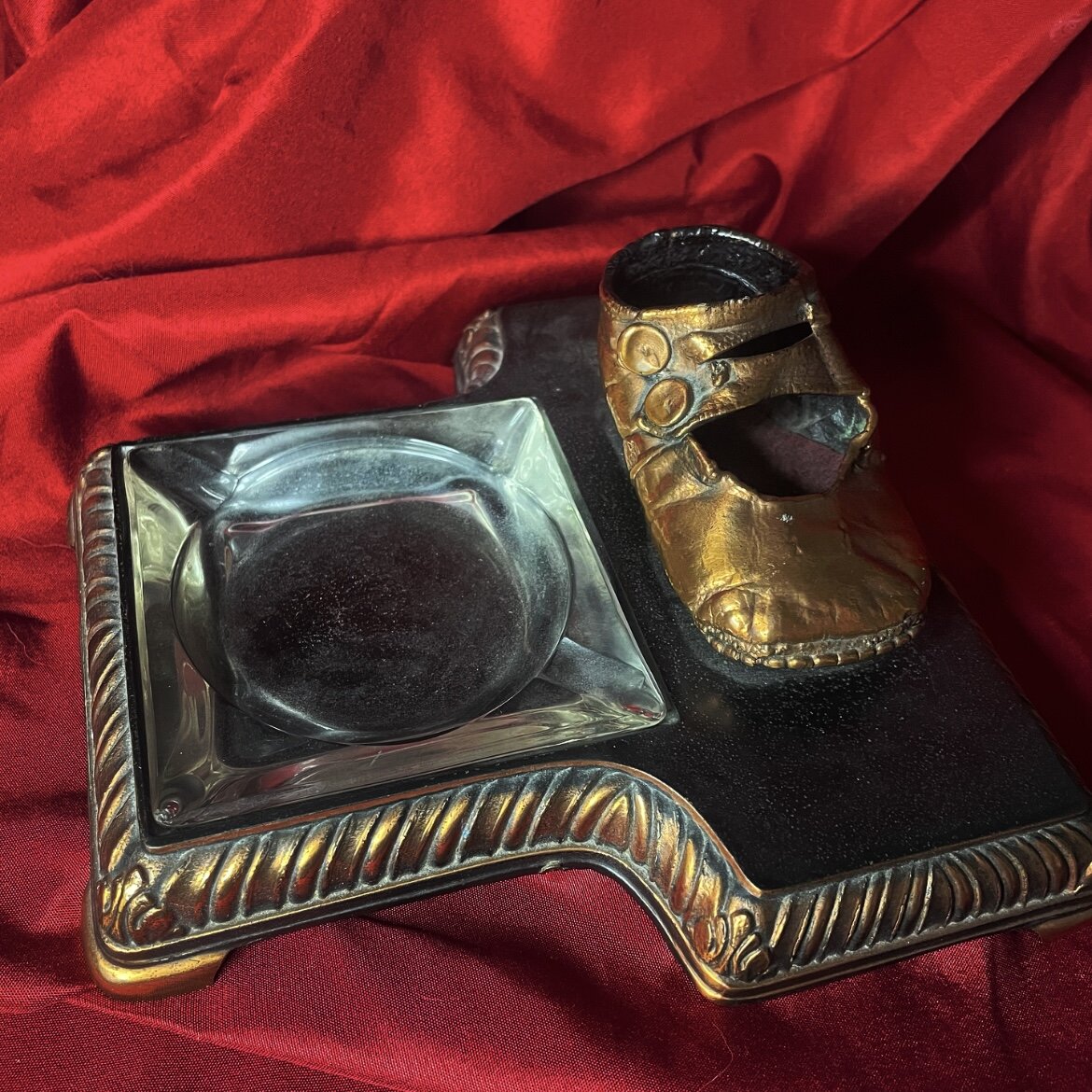 Vintage Ashtray with Copper Baby Shoe