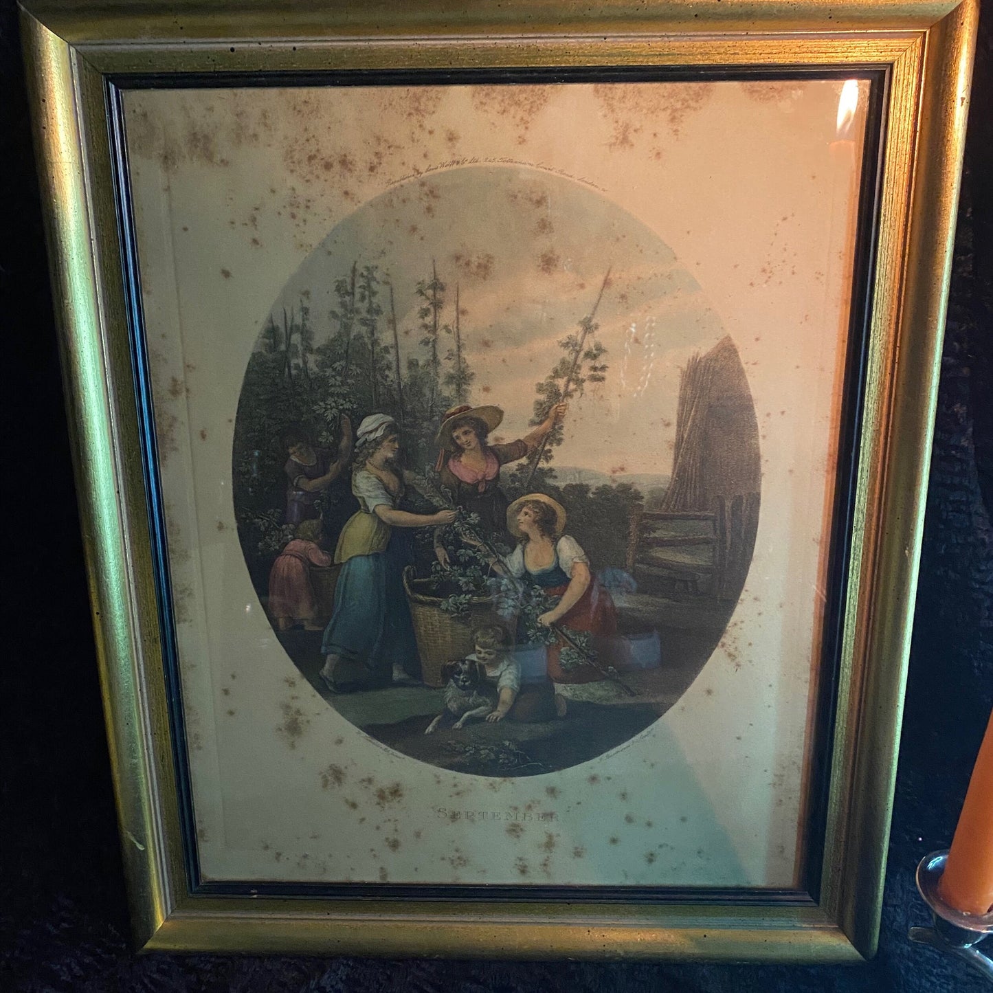William Hamilton “September” Framed Hand Tinted Aged Print