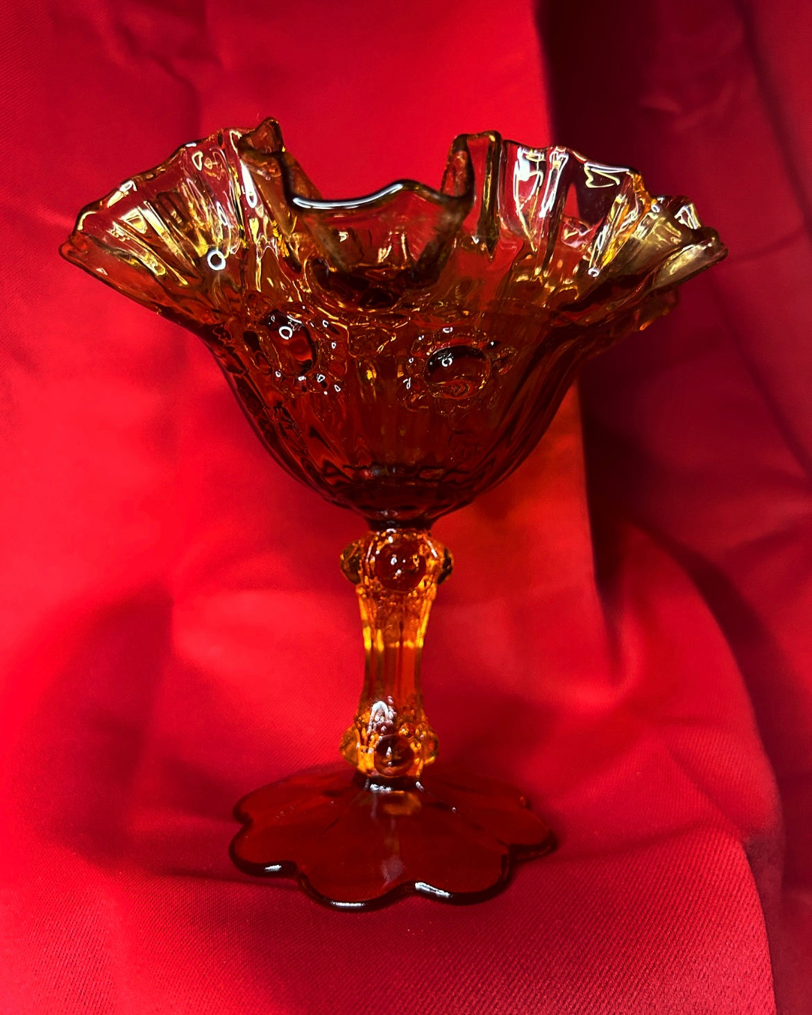 Vintage Fenton Amber Ruffled Compote Dish