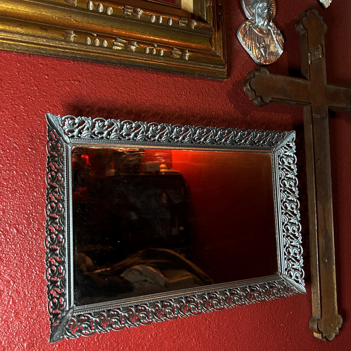 Silver Filigree Vanity Tray Mirror