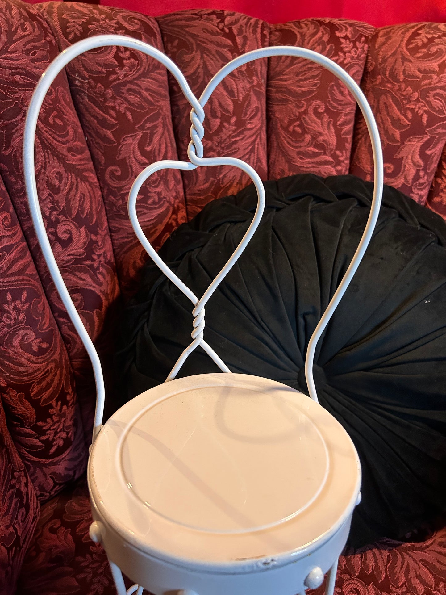 Vintage Ice Cream Parlor Chair Doll Size Twisted Metal Heart Back
