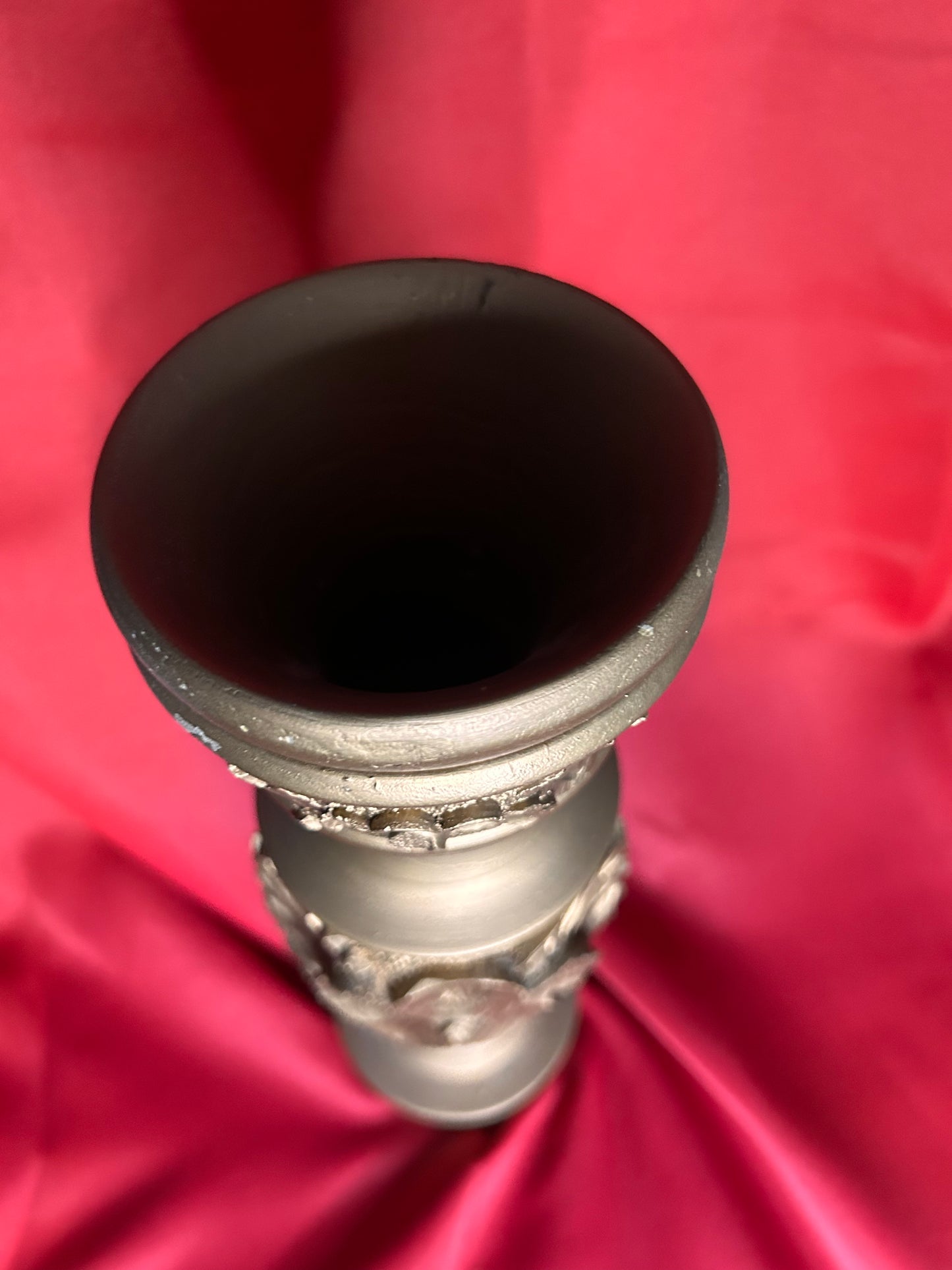 Gold Toned Wooden Vase with Flower Details