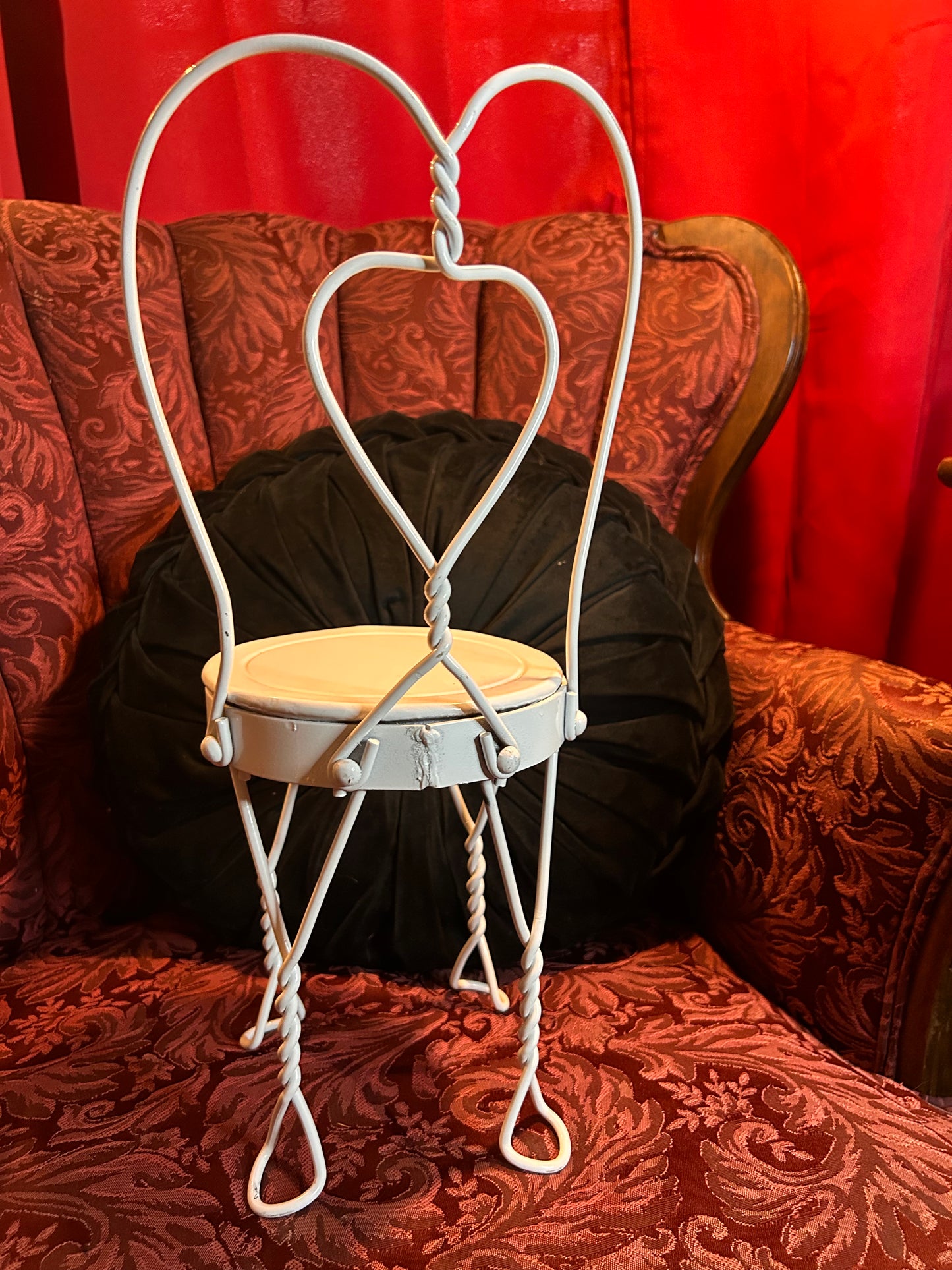 Vintage Ice Cream Parlor Chair Doll Size Twisted Metal Heart Back