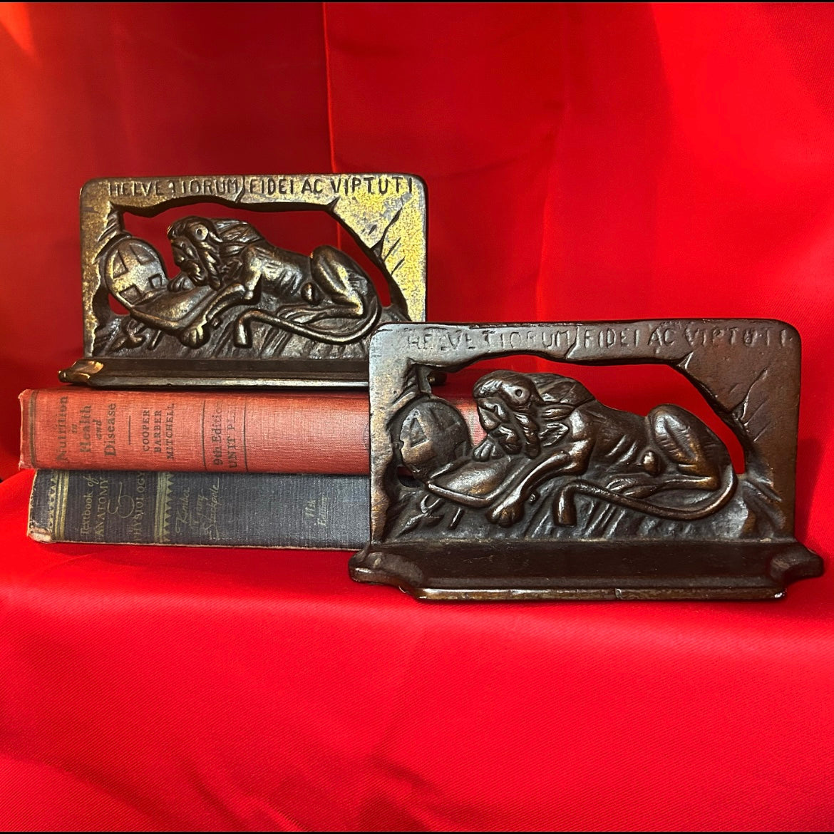 Vintage Cast Bookends Lion of Lucerne