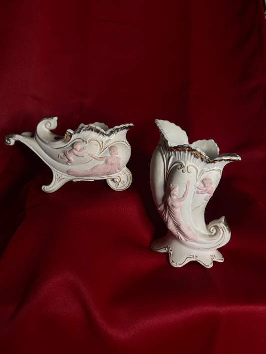 Pair of Lady Goddess & Cherub Vase