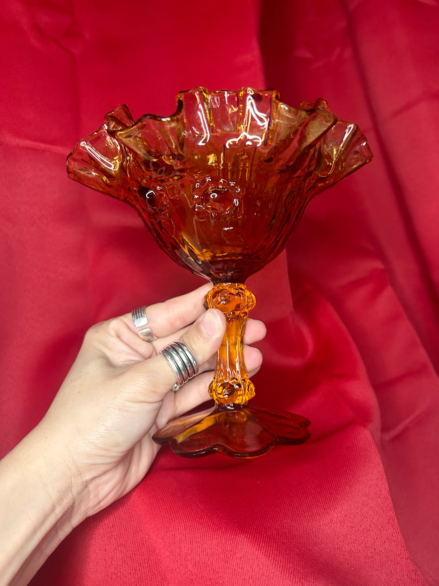 Vintage Fenton Amber Ruffled Compote Dish