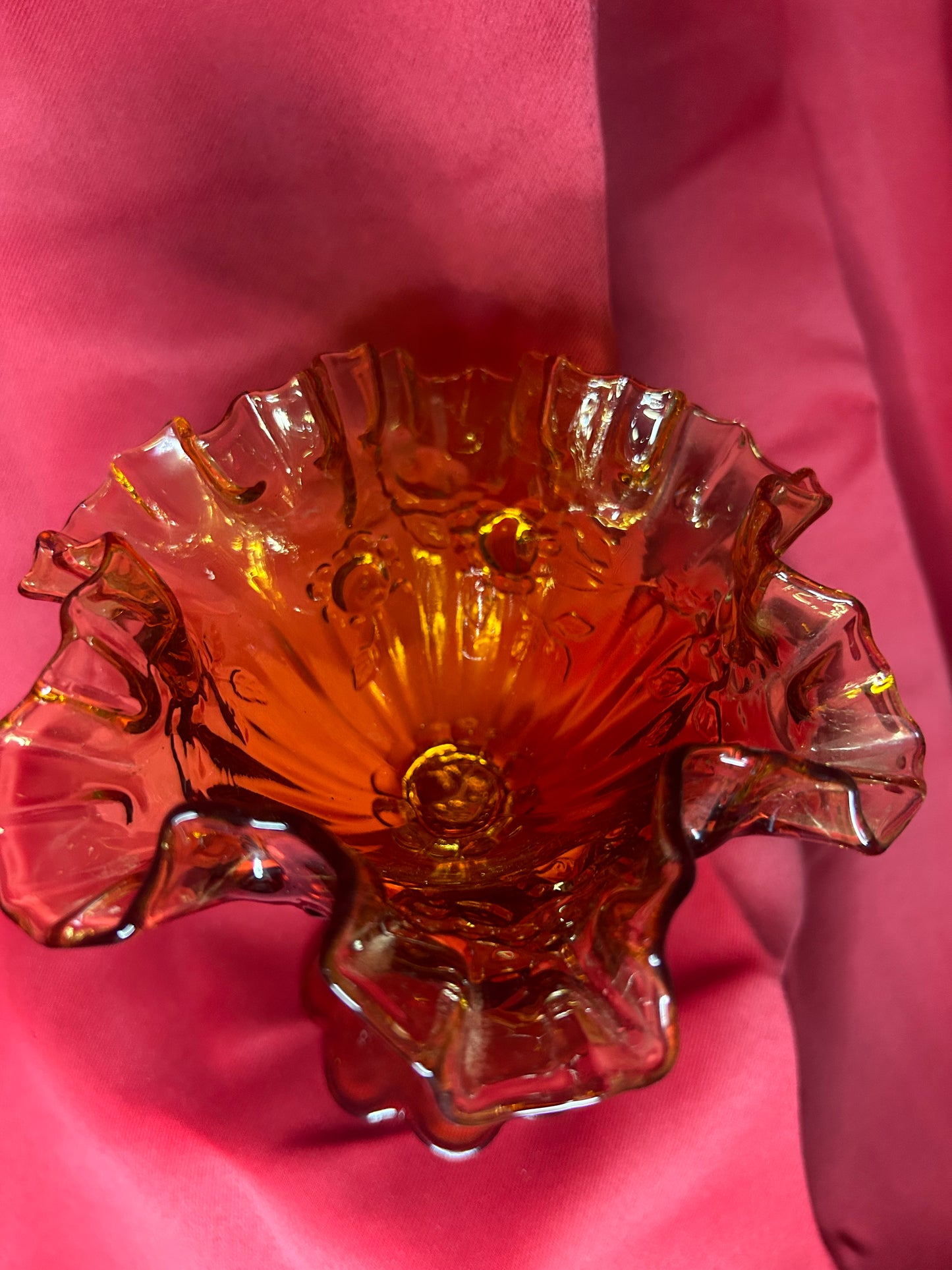 Vintage Fenton Amber Ruffled Compote Dish