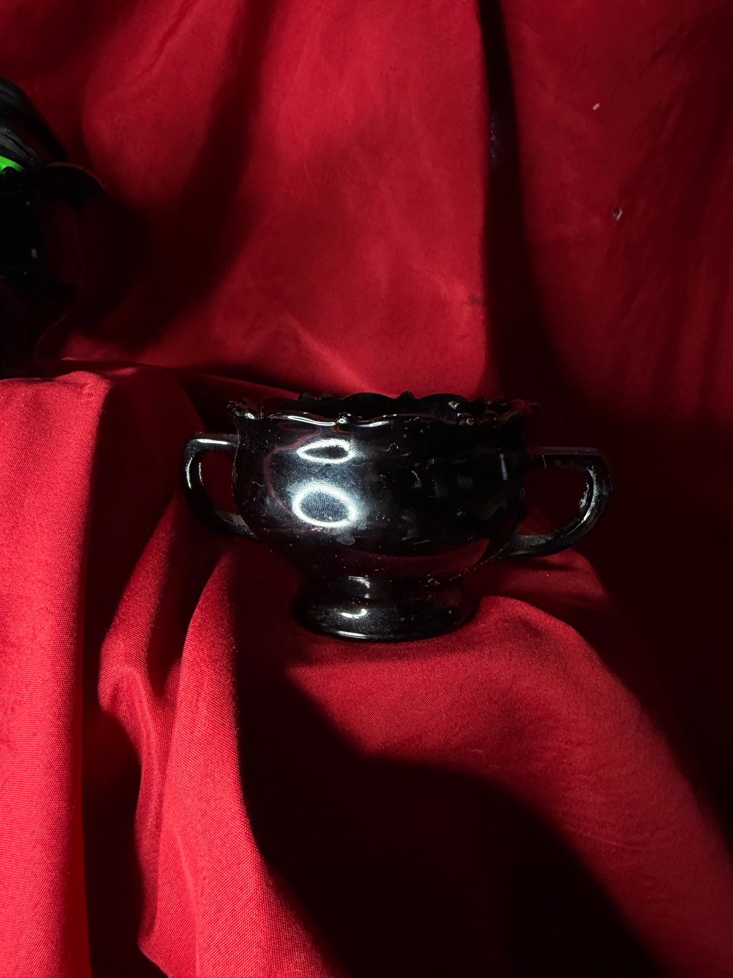 Black Amethyst Glass Sugar Bowl and Creamer Set