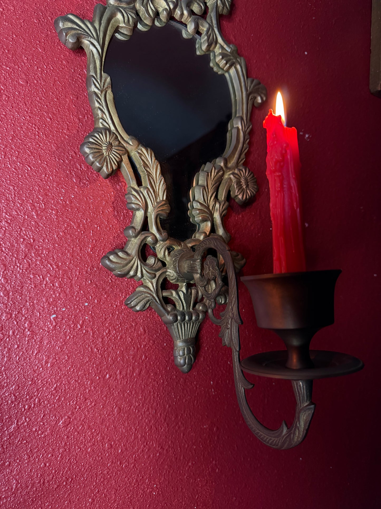 Pair of Ornate Brass Mirrored Candleholders