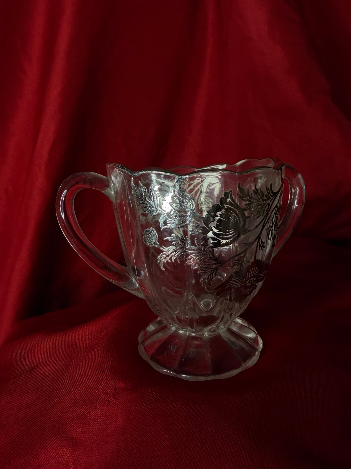 Vintage Silver City Flanders Poppy Silver Overlay Sugar Bowl & Creamer Set