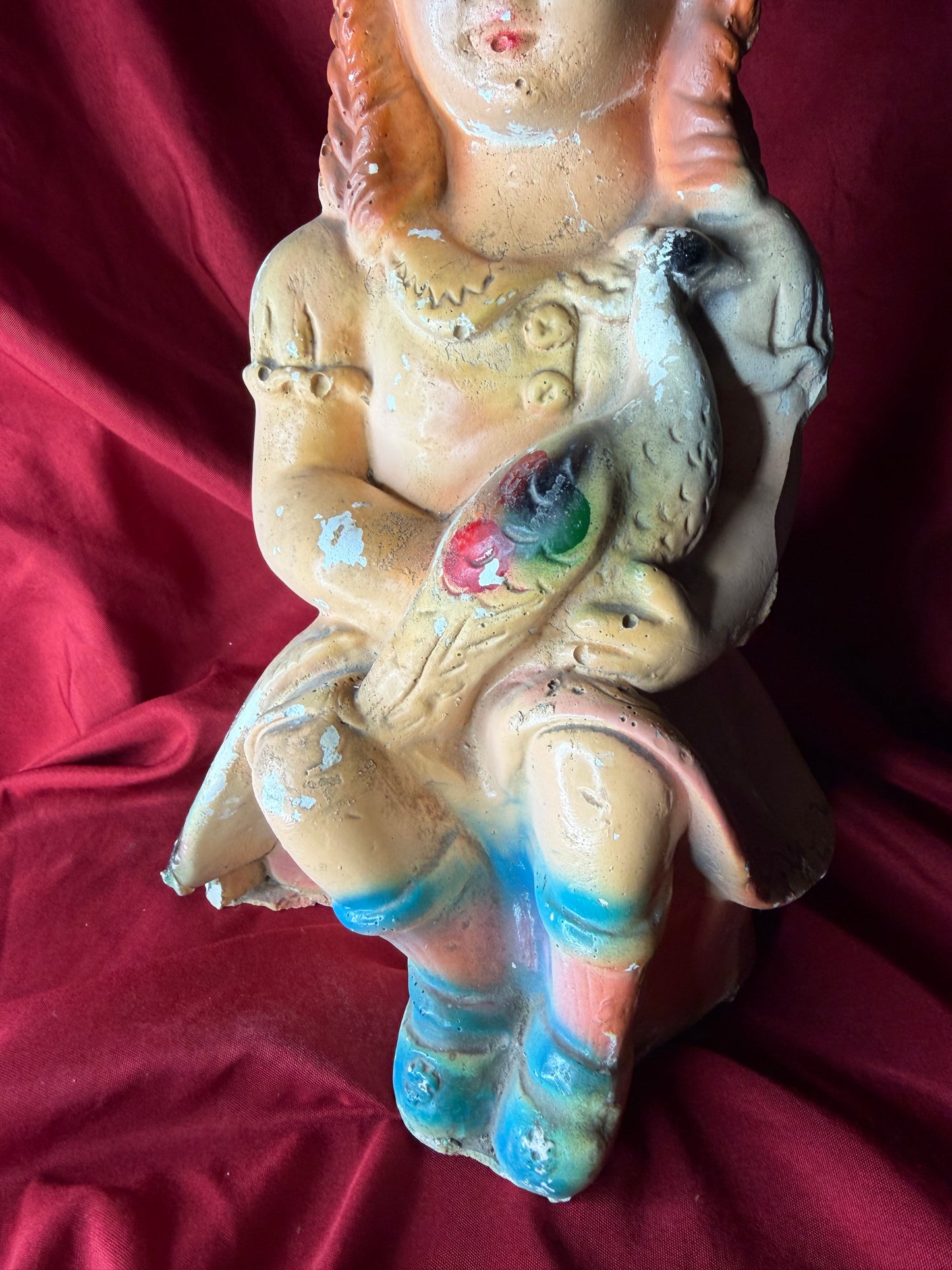 Chalkware Girl Holding Peacock