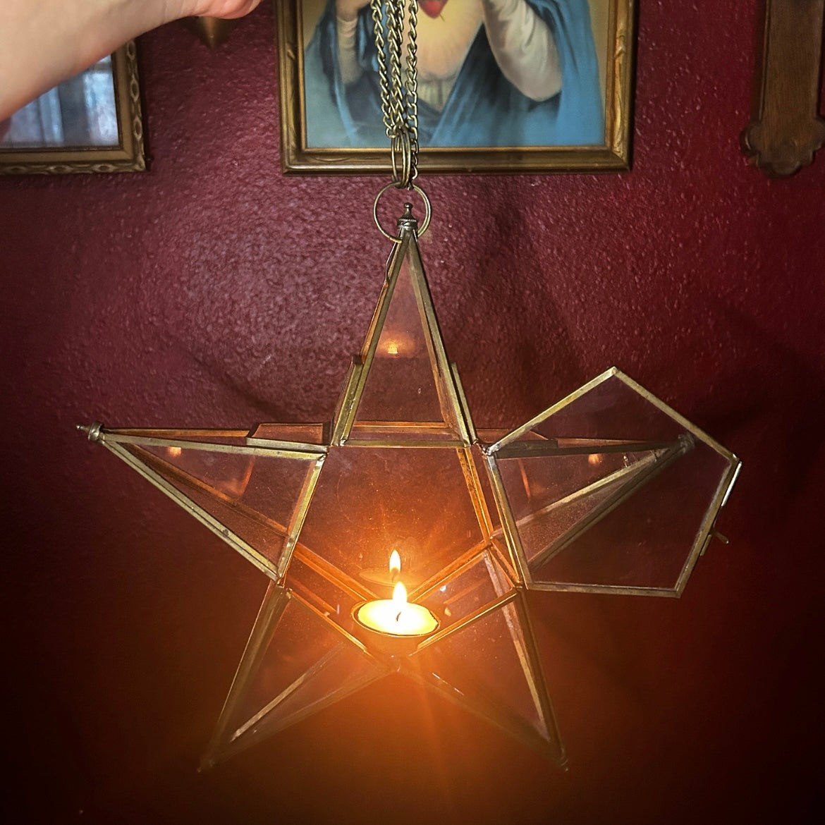 Hanging Star Glass Lantern Tealight Holder